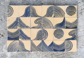 'Wave' Encaustic tile tesserae set, each 5x5x1cm, Natasha Russell, 2020 