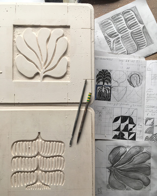 Encaustic Tile molds and pattern sketches, Natasha Russell 2020