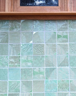 Moss glazed tile mural detail, 100x100cm in full, Natasha Russell 2020