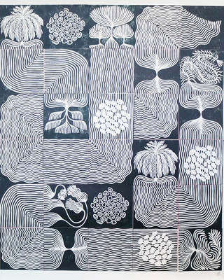 'Moss' A Series of variable linocut prints and tiles based on the rootless and interconnecting forms of mosses. 